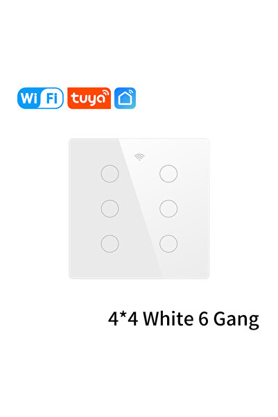 GGBEE White 6 gang Tuya WiFi Smart Switch Brazil Standard 4x4 Size Touch Sens...