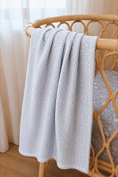 Cigit Straw Pattern Baby Cotton Blanket (Washed) 93X100 cm +/- 3 cm Blue