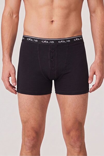 OBJE Men's Black Three-Button Boxer with External Elastic