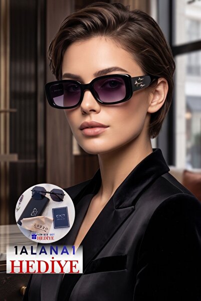 Lozzo Women's Uv400 Black Retro Sunglasses with Silver Accessories Wj23-3 C2D