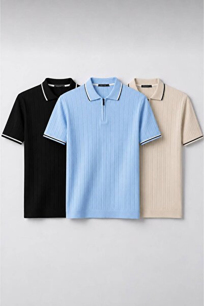 legends butik Ανδρικό Πλεκτό Μπλουζάκι με Γιακά Πόλο, Σετ 3 τεμαχίων – Βαμβακ...