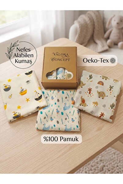 Valora Concept Multi-Purpose Baby Boy Muslin Blanket Set of 3 Blue-Yellow, 10...