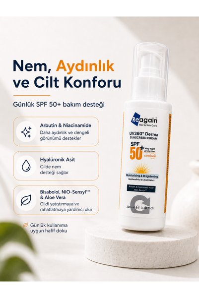 Reagain Spf 50+ Anti-Blemish and Brightening Sunscreen – Arbutin, Niacinamide & Hyaluronic Acid (100 ml)