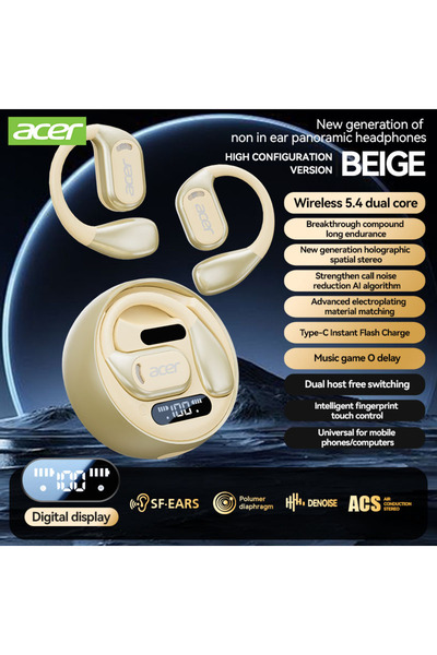 Choice سماعات بلوتوث لاسلكية Ohr510 [منتج رسمي من Acer]، لون بيج، تصميم مفتوح...