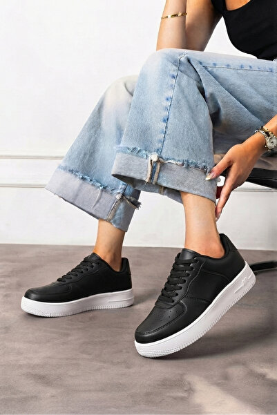 Nstil Kadın Siyah Beyaz Sneaker Kalın Tabanlı Bağcıklı Hafif Nefes Alan Günlü...