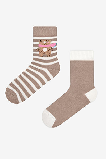 Penti Warm Fluffy Bear 2li Kahve Bej Soket Çorap