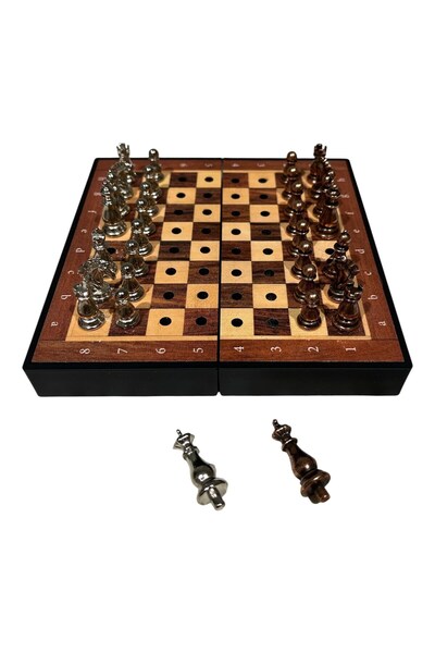 Gift Home GiftHome Antik Klasik Ceviz Desenli Mini Seyahat Boy Satranç Takımı...