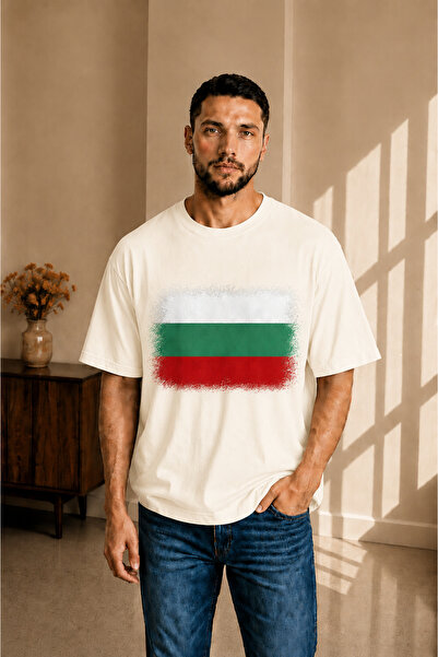 sngl tekstil Men's Oversized Bulgaria Flag Printed Short Sleeve T-Shirt S m L...