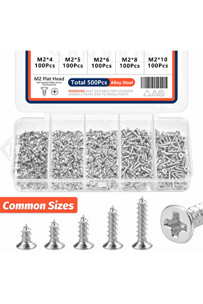 Choice M2 - 500Pcs 500Pcs M2 Self Tapping Phillips Screws Assortment Kit 5 Si...