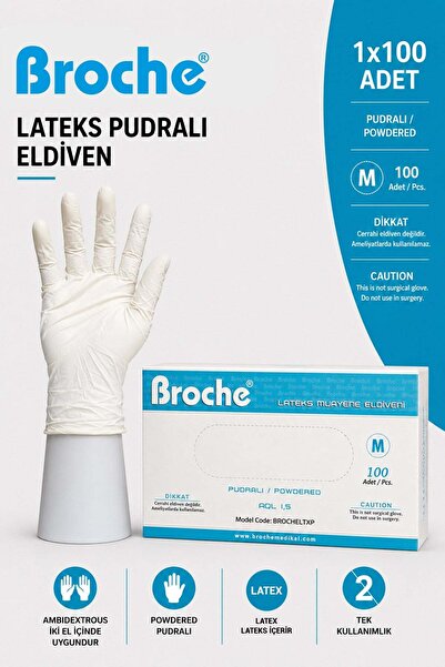 Broche LATEKS PUDRALI MUAYENE ELDİVENİ M BEDEN 100 ADET