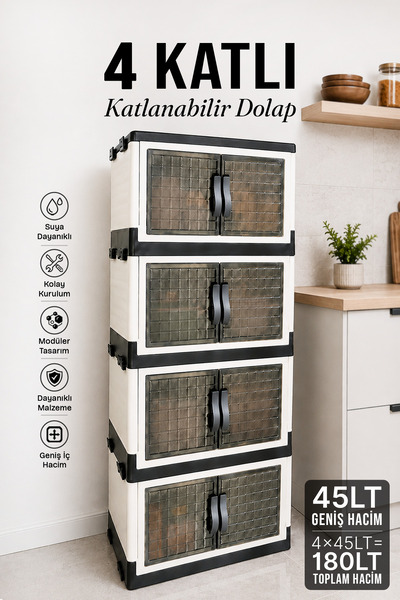 naturelove 4 Katlı Katlanabilir Modüler Dolap – Ev Ofis Kiler Düzenleyici İst...