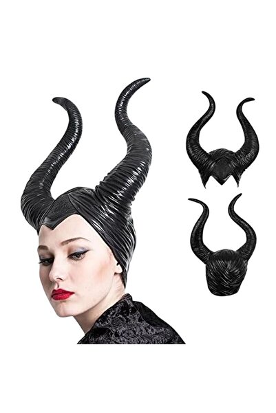 partidolu Lateks Malefiz Tacı Boynuzu Maleficent Boynuzlu Taç Siyah Renk hall...