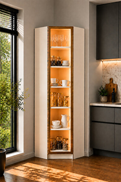Avmpark Dolce Köşe Modül Erzak Dolabı Led Işıklı Kiler Dolabı Temperli Camlı ...