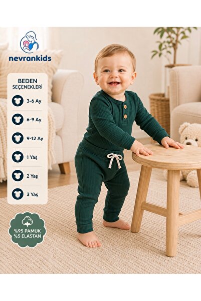 nevrankids Basic Badili Fitilli Zıbın Takım 3 Ay - 2 Yaş Nefti Yeşil
