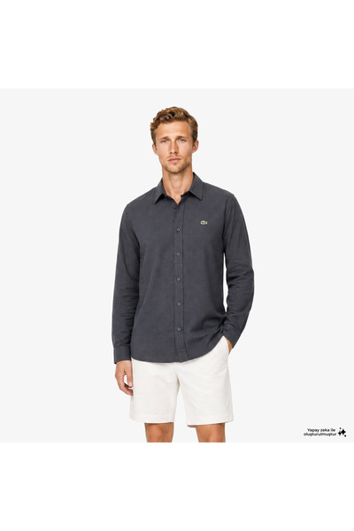 Lacoste Erkek Regular Fit Düğmeli Yaka Koyu Gri Gömlek