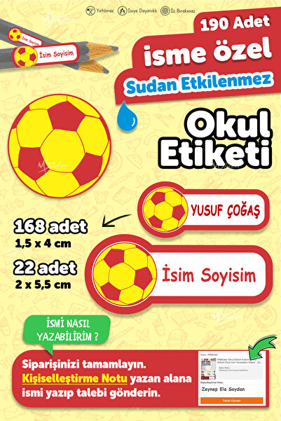 MSticker Okul Etiketi Kalem Defter Etiketi Galatasaray Özel Isim Yazılabilen ...