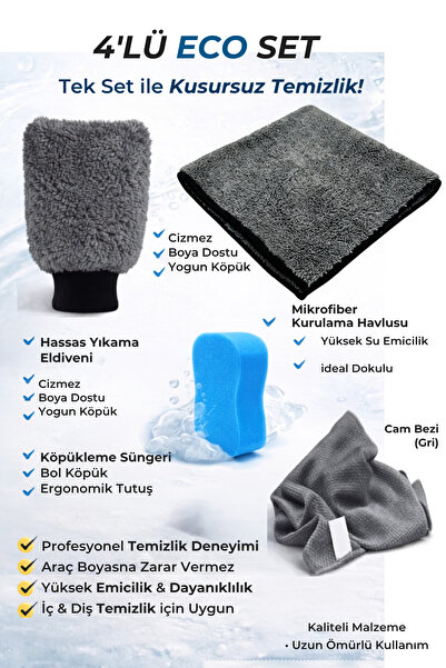 M.Y. TASO Extra 4'lü Araç Yıkama Kurulama Temizlik Paket-kurulama(40X40 CM)- ...
