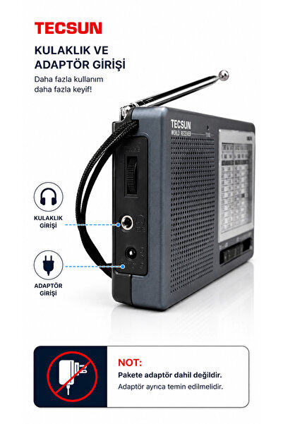 ULTRATEKNO TECSUN R-9012 Taşınabilir Analog Radyo Kısa Dalga FM Stereo Alıcı 12 Bantlı Dünya Radyosu