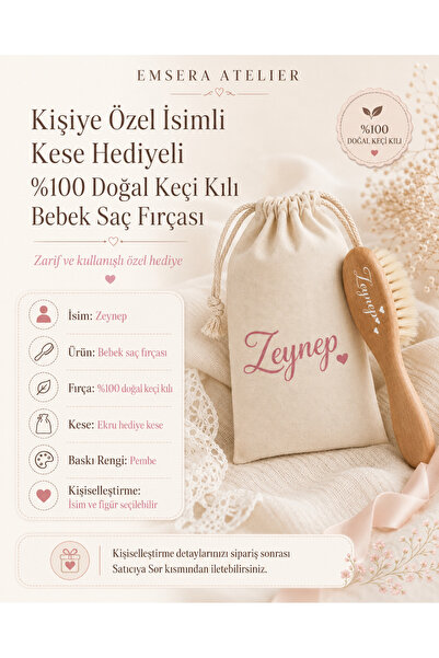 Emsera Atelier Kişiye Özel İsimli Kese Hediyeli %100 Doğal Keçi Kılı Bebek Sa...