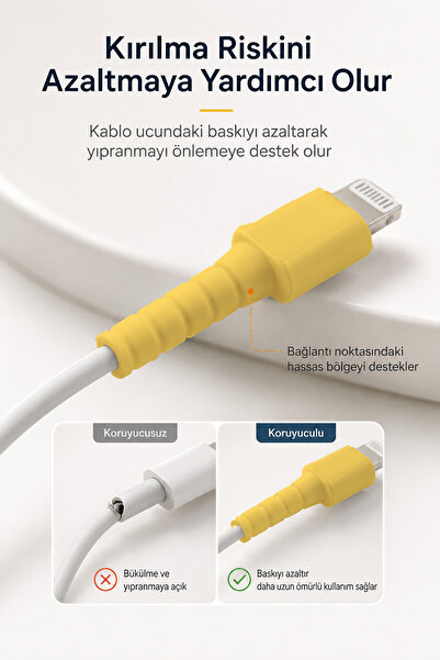 omilife Sarı iPhone 11 12 13 14 Pro ProMax Uyumlu Sarı Kablo Ucu Koruyucu Silikon Kılıf
