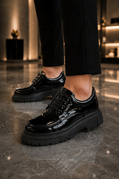 Mhoda Shoes RLX- حذاء كلاسيكي للرجال من الجلد اللامع برباط يومي RST - أسود