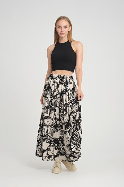 ALEXANDERGARDI Patterned Pocketed Waist Elastic Pleated Long Skirt (B24-00199)