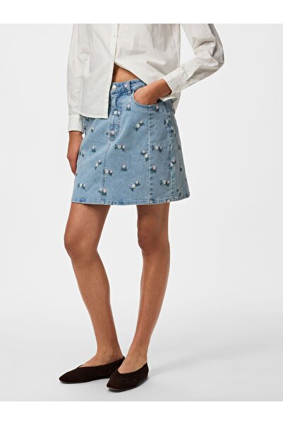 PIECES Jeansrock PCFLORA HW KURZER