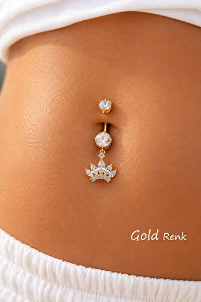 Sacce Scarves&Accessories Çelik Prenses Tacı Göbek Piercing Gold