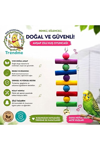 UniqBirdToys Bird Cage Chewing Toy with Bell Colorful