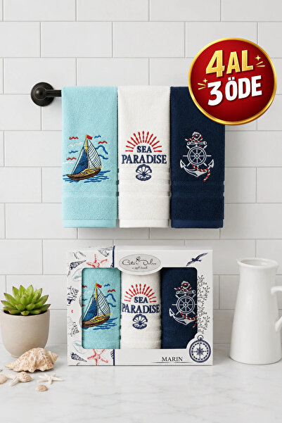Coton Delux Embroidered 3-Piece Kitchen Towels – 100% Cotton – Boxed - 30X50