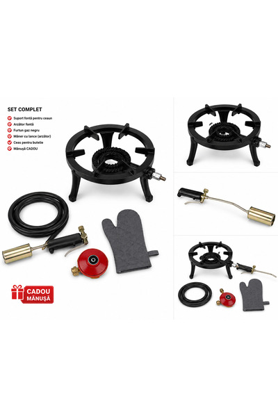 OEM Arzător fontă exterior – Pachet complet cu furtun 2 m, regulator (ceas) 3...