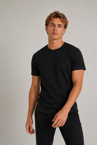 Kozik Men's T-Shirt Plain Crew Neck Slim-Fit 100% Cotton Basic