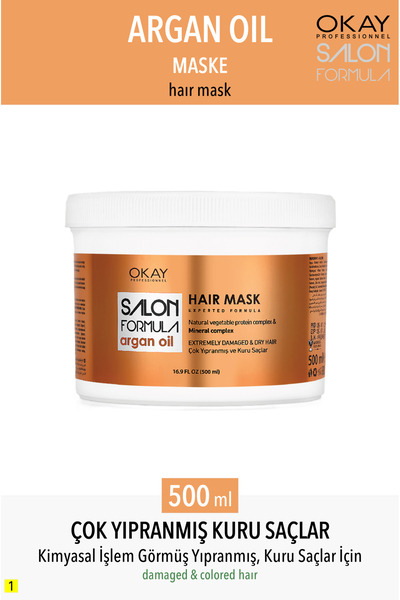 Okay Salon Formula Argan Hair Care Mask for Very Damaged and Dry Hair 500ml