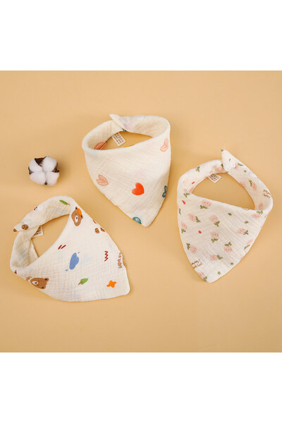 Choice4 Bear Rabbit Heart 3 Pieces of Baby Bibs, Cute Cartoon Patterns, Pure ...