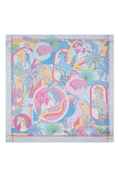 Silk and Cashmere Beyaz Jas Baskılı Pareo Şal 140x140 cm