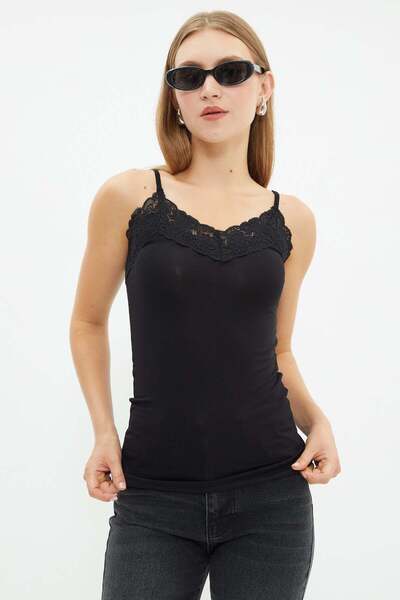 Fulla Moda Lace Rope Strap Slim Fit Blouse