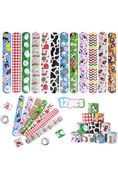 Choice 12pcs 12Pcs Cartoon Farm Animals Slap Bracelets Kids Farm Theme Birthd...