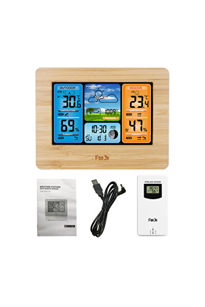 Choice Wood Digital Weather Station Clock Indoor Outdoor Weather Forecast Bar...