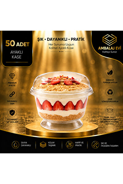 Ambalaj Evi Ayaklı Tatlı Ve Sunum Kasesi Kapak 200 ml 50 Adet Magnolya Kasesi