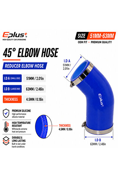 Choice6 51MM-63MM Blue Silicone Tubing 45 Degrees Reducer Hose Coupler Univer...