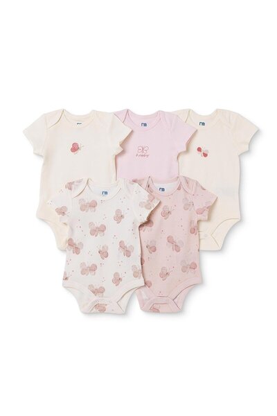 MOTHERCARE Kız Bebek 5li Body Hayvan Baskılı Çıtçıtlı Zarf Yaka Long Sleeve