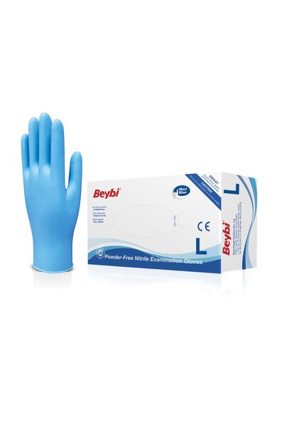 Beybi Nitril Muayene Eldiveni Pudrasız Large Mavi (100 Lü Paket)