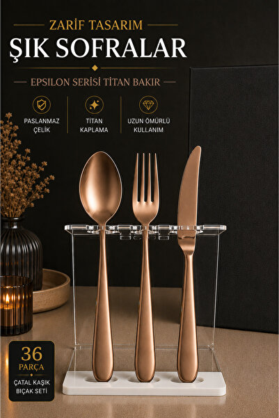 Narin Epsilon-Titan Bakır-36 parça çatal kaşık bıçak seti