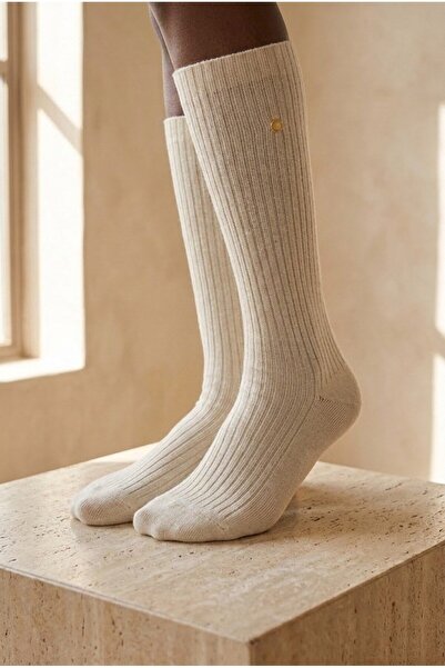 Katia&Bony Women's Ribbed Wool Knee Socks Ecru