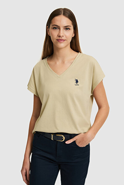 U.S. Polo Assn. Γυναικείο ανοιχτόχρωμο χακί βασικό μπλουζάκι 50323541-VR183