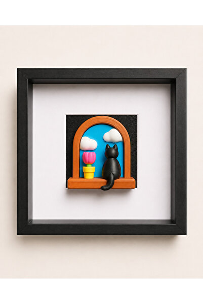 Pocket People 3D Kedi Çerçeve 25x25 cm Attention Cat – Kedi Figürlü Dekoratif...