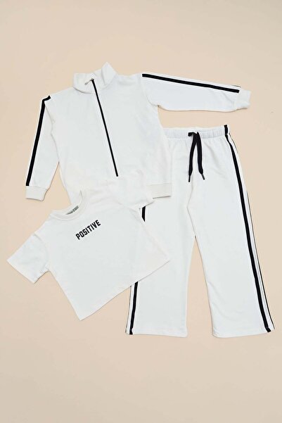 Fulla Moda Striped Positive Printed Girls' 3-Piece Set