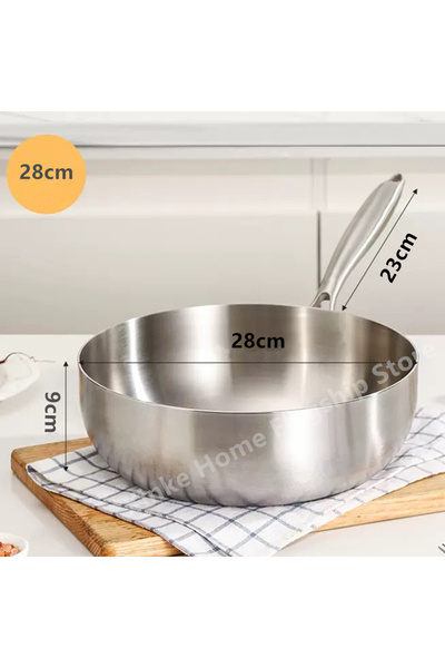 Choice1 28cm 316 Stainless Steel Frying Pan Deepened Wok Uncoated NonStick Sk...