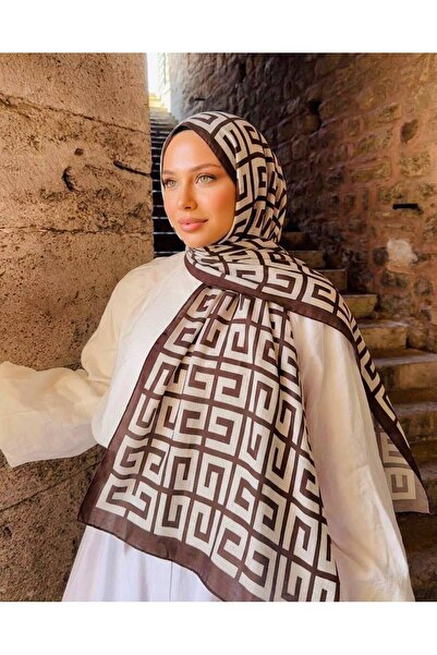Axesoire 15391 Desenli Kahverengi Saten Şal 90x180 cm