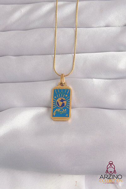 Generic Brand 316L Steel Gold Color Blue Enamel Hand Figured Tarot Pendant 5886